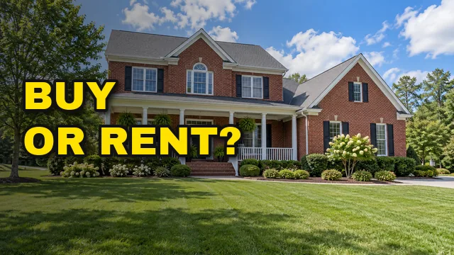 Thumbnail of a brick house with BUY OR RENT? in Archivo Black, yellow with a black outline
