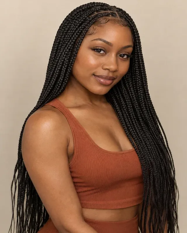 Woman with long knotless box braids
