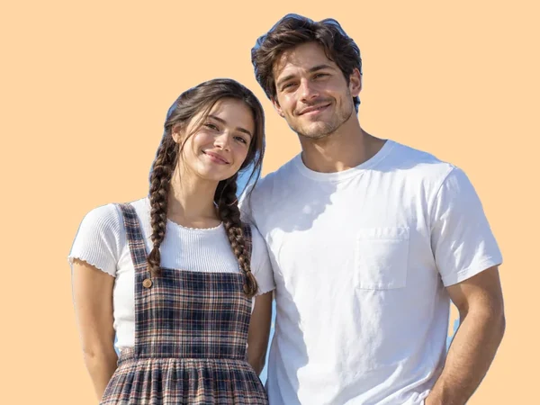 Couple placed on a soft peach background color