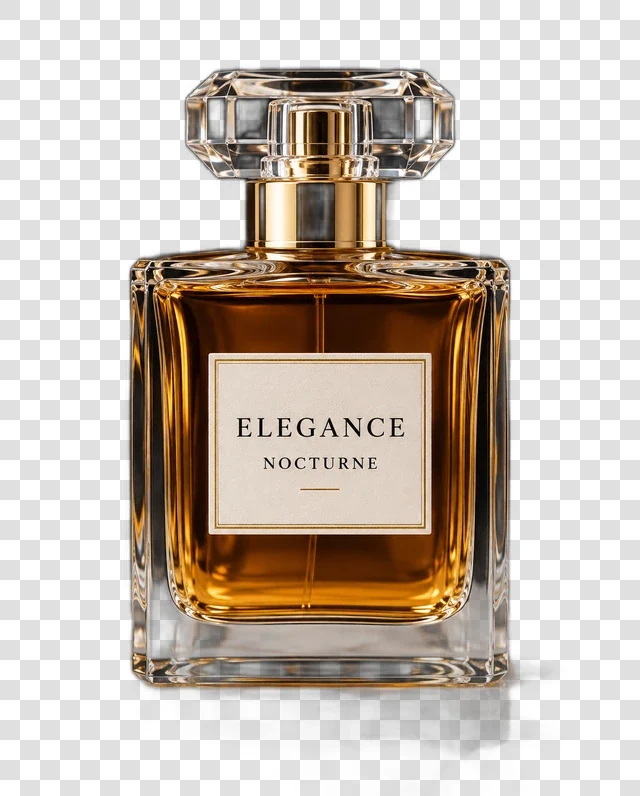 The same perfume bottle cut out on a transparent background, ready to place in a design