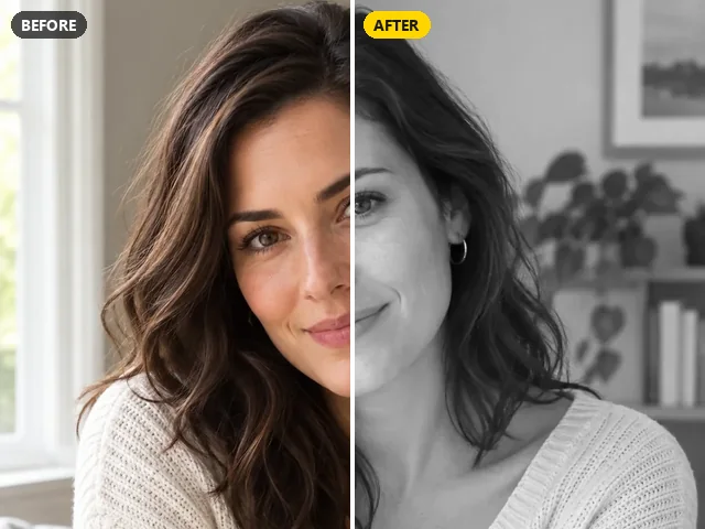Chat gpt vintage photo prompt: color portrait turned into a black-and-white film portrait