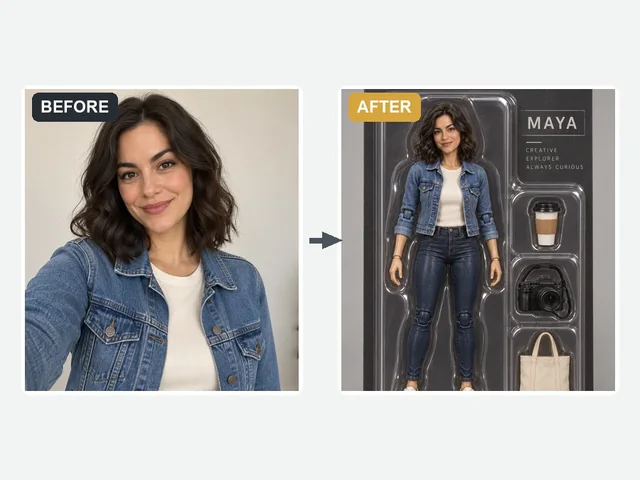 ChatGPT photo editing prompts trending: selfie turned into a boxed action figure with accessories