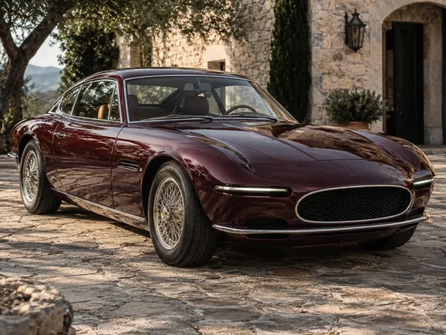 ChatGPT prompts for car photos: vintage coupe repainted deep burgundy in a stone courtyard