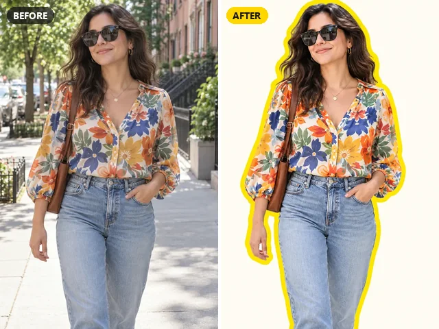 Cute ChatGPT photo prompt result: street photo turned into a die-cut sticker with a yellow outline