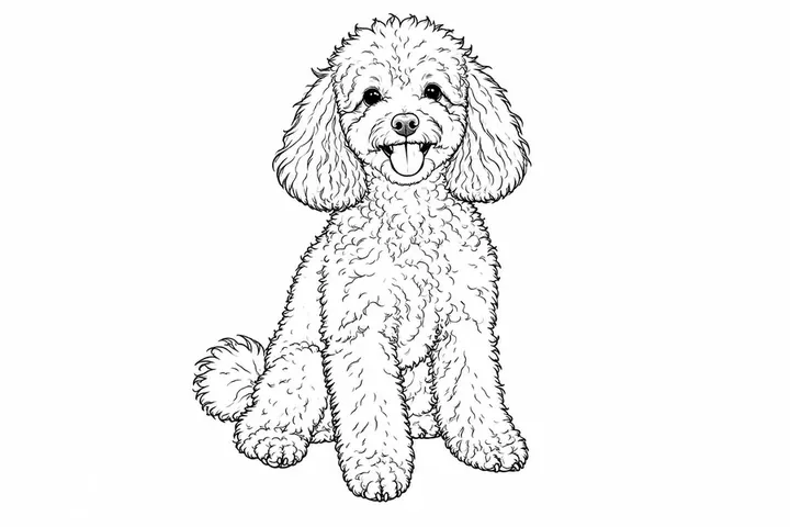 The same poodle photo turned into a clean line drawing with the photo to line art tool