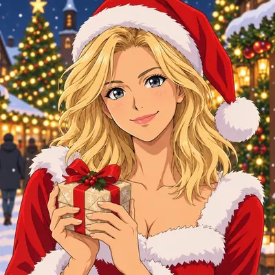 Christmas Anime filter result: a portrait turned into an anime-style Christmas illustration