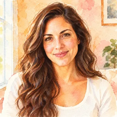 Watercolor portrait of a smiling woman made with the photo to watercolor tool