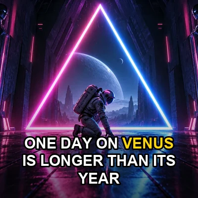 Square faceless reel frame of an astronaut under a neon triangle with a caption about Venus