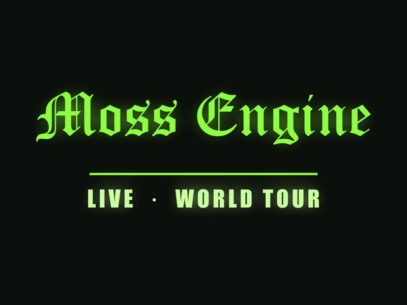 Fictional neon green band logo on a black background
