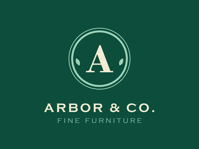 Fictional emerald green monogram logo with a serif letter A