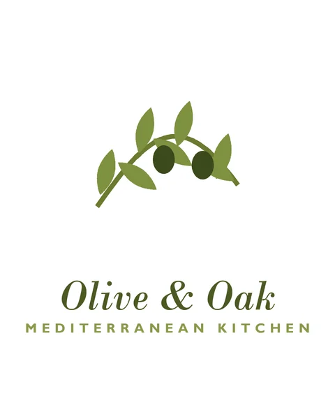 Fictional olive green logo with an olive branch and an italic serif name for a Mediterranean restaurant