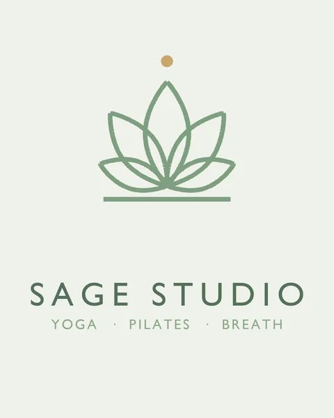 Fictional sage green line art lotus logo for a yoga and pilates studio