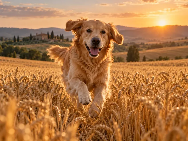 Golden retriever running through a wheat field, image to video example