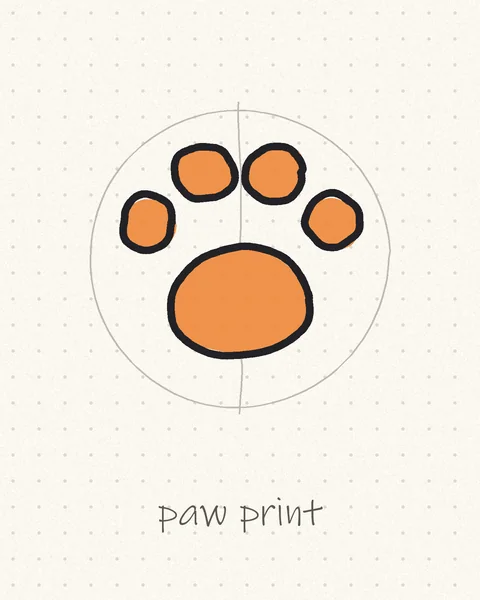 Hand-drawn orange paw print logo with four toe pads