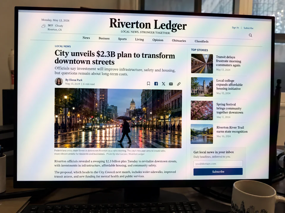 Moire effect Photoshop example: rainbow moire bands across a photo of a news website on a monitor