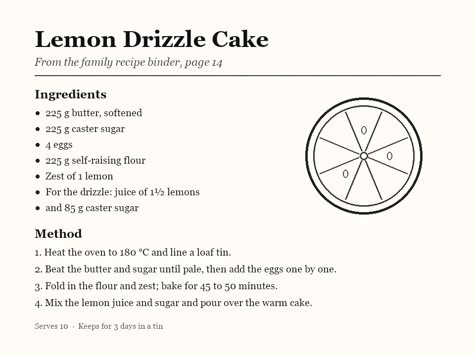 The same recipe page after Colors Levels in GIMP 3.0, with clean white paper and sharp black text