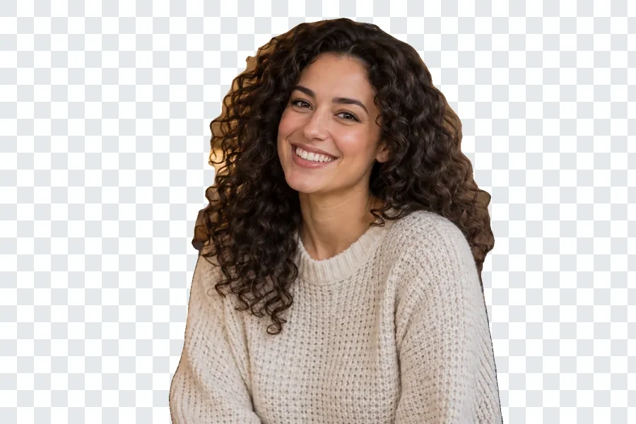 The same woman cut out on a transparent background, the result a LunaPic background remover user is looking for