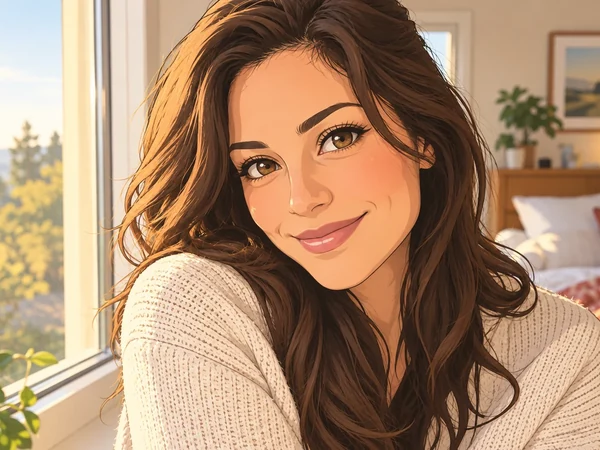 Sunlit portrait turned into a colorful cartoon illustration