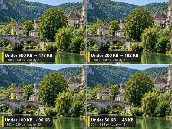 Photo compressed to several target file sizes in KB