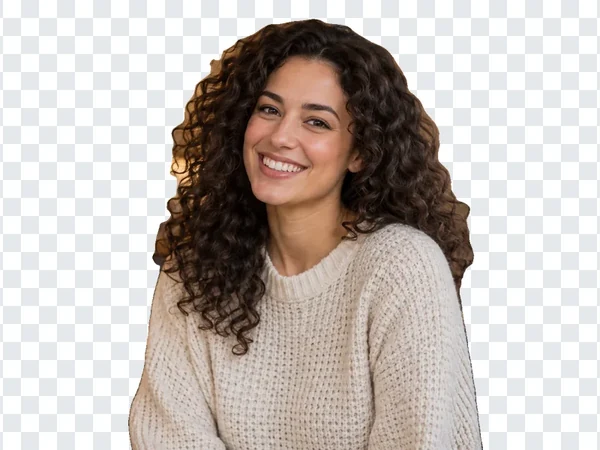 Woman with curly hair cut out on a transparent background