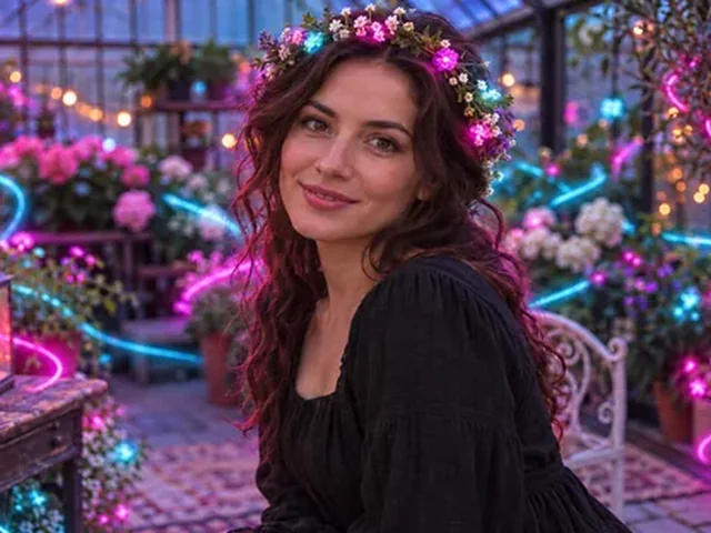 Portrait restyled with a neon glow by the AI photo editor