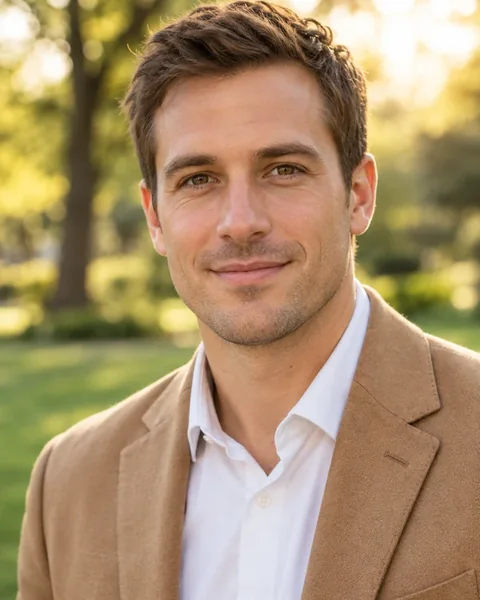 Professional headshot profile picture idea in a green park