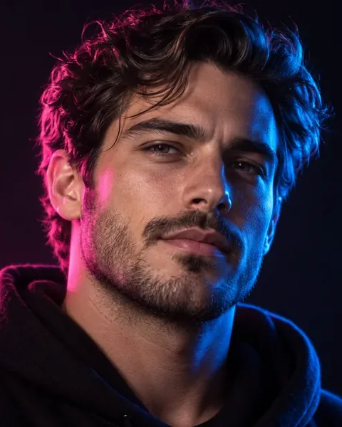Neon studio lighting profile picture idea with pink and blue light
