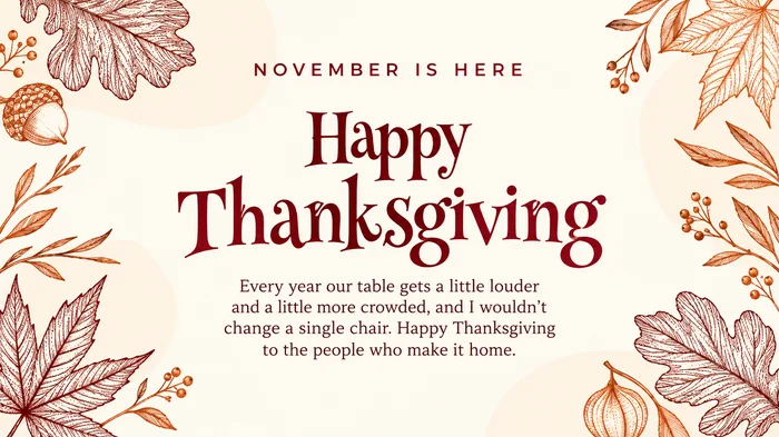 Thanksgiving card for family with a heartfelt Thanksgiving message and hand-drawn autumn leaves