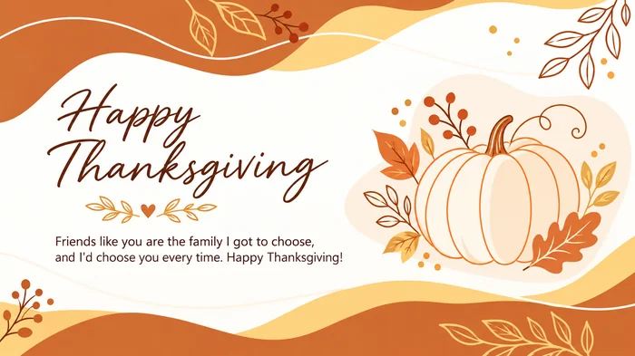 Happy Thanksgiving card for a friend with an orange pumpkin and a short grateful message