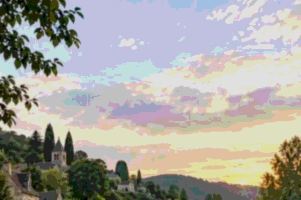 Simulated color banding: a sunset sky broken into visible stripes of color
