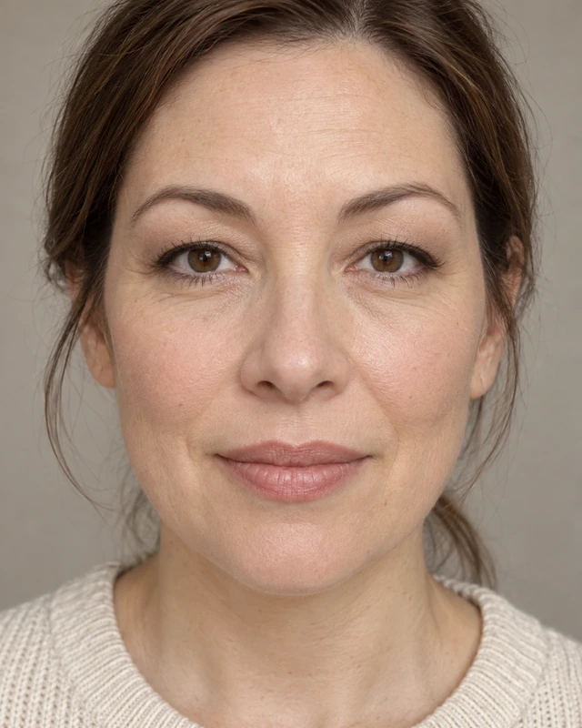 Close-up of brown eyes with a soft hooded lid and defined lashes