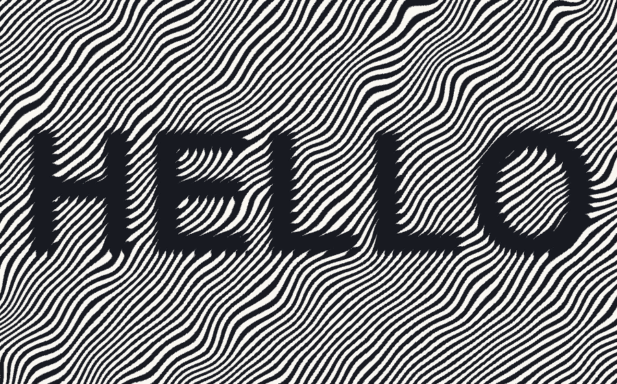 The same moire sheet with the key sheet laid on top, revealing the word HELLO in solid dark letters