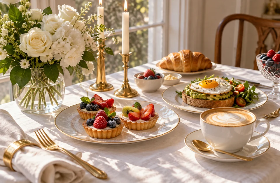Drag to compare the soft brunch table photo and the 4K version (after)