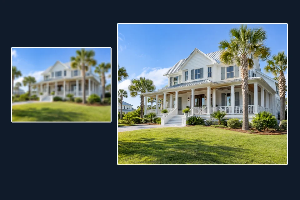 Small photo of a house upscaled to a larger, sharper version for a 4K listing screen