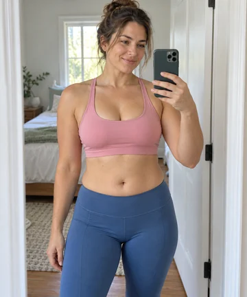Drag to compare the mirror selfie before and after adding abs with AI (before)