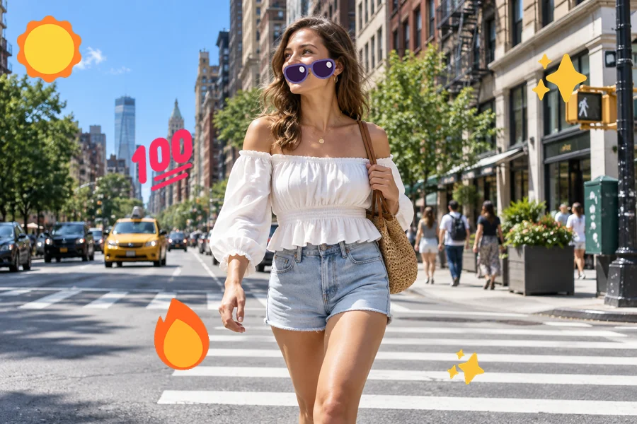 Drag to compare the outfit photo before and after placing emoji around it (after)