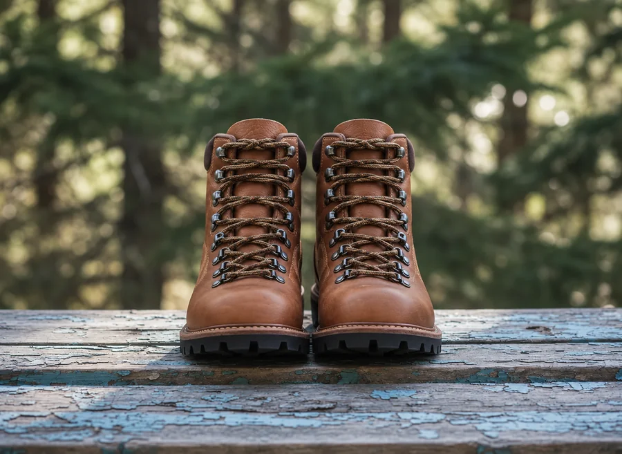 Drag to compare the hiking boots product photo before and after adding snow (before)