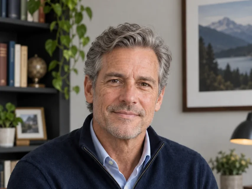 Drag to compare a man in his 40s and the same man aged with the AI age filter (after)