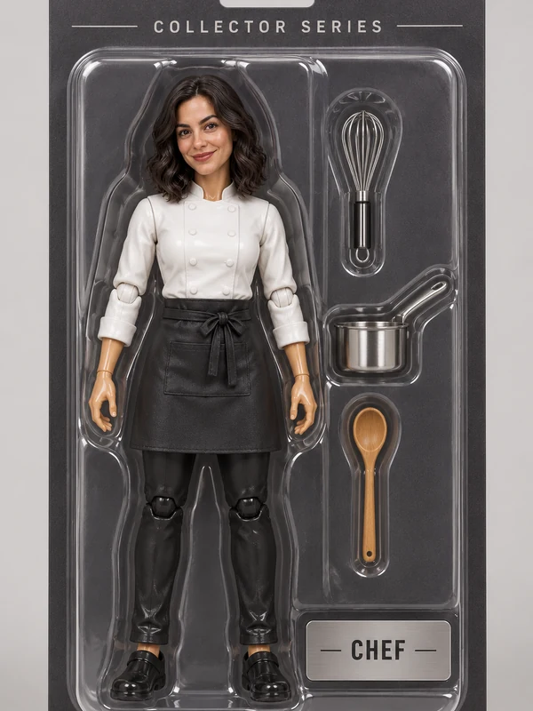 Chef action figure in a clear blister pack with matching accessories and a chef nameplate