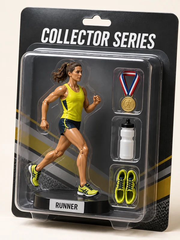 Runner action figure in a clear blister pack with matching accessories and a runner nameplate