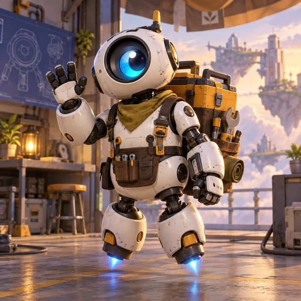 AI generated character of a sleek robot woman with white armor and cyan lights