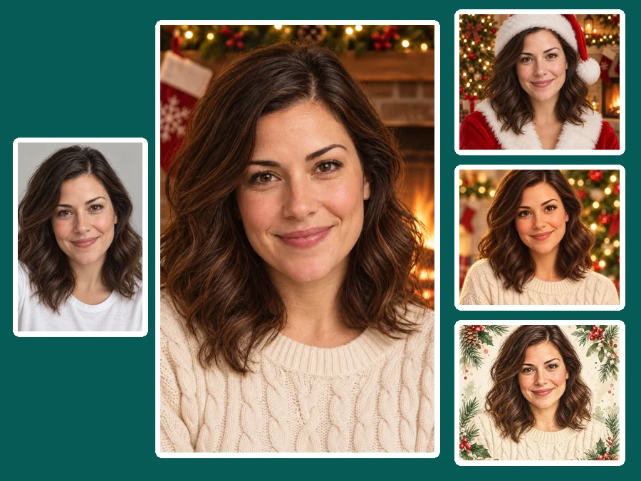 One selfie turned into several festive AI Christmas looks