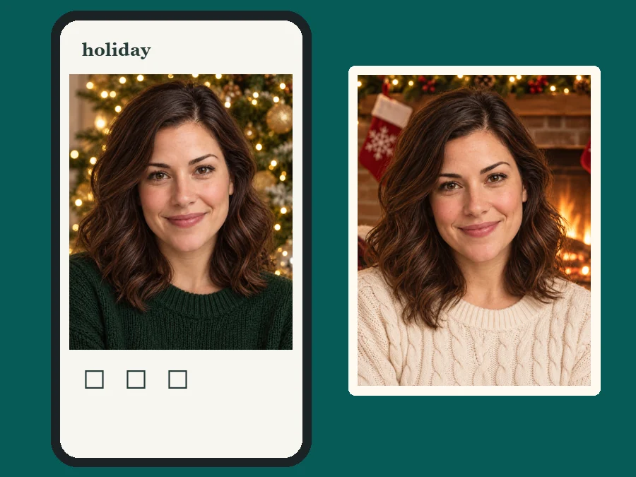 Festive AI Christmas portrait shared as a social post on a phone