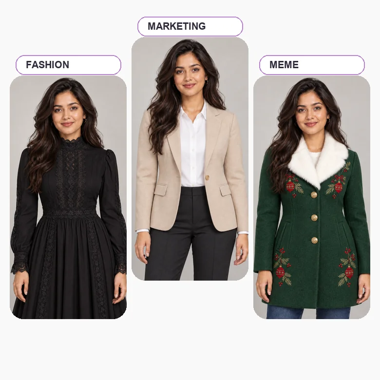 Outfit changes for fashion, marketing, and meme content