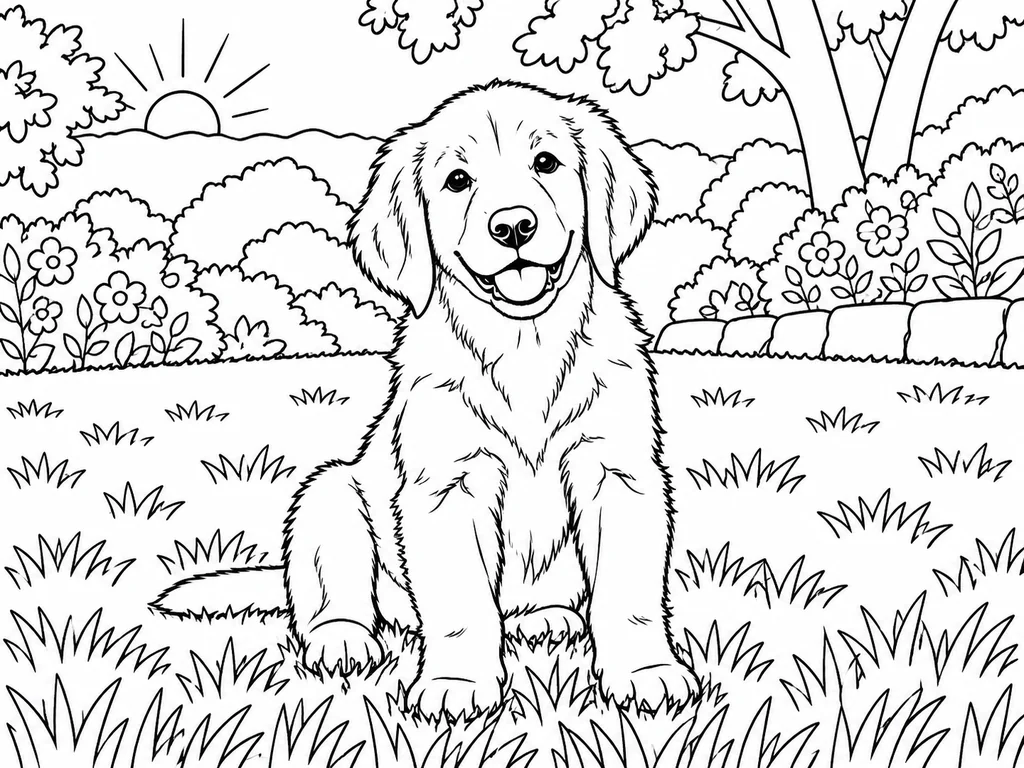 Drag to compare the puppy photo and the coloring page made from it (after)