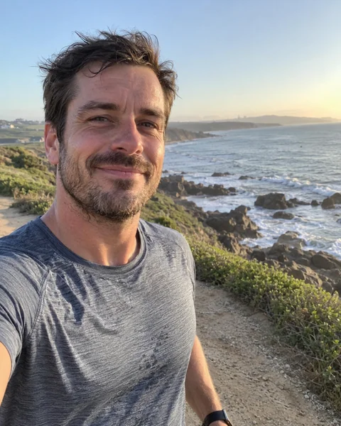 Dating photo of a man on a morning run along the coast