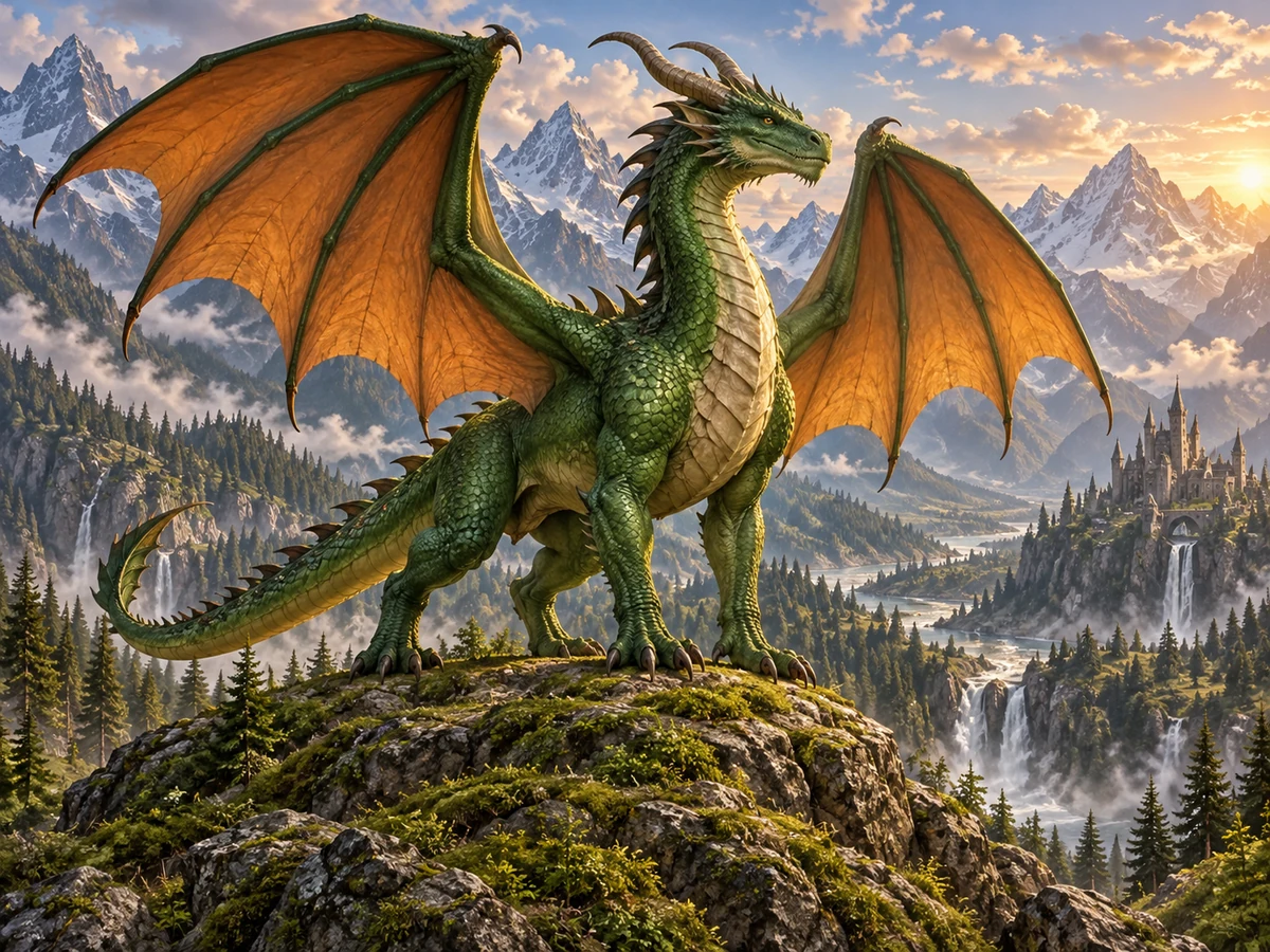 Drag to compare the dragon sketch and the finished AI dragon (after)