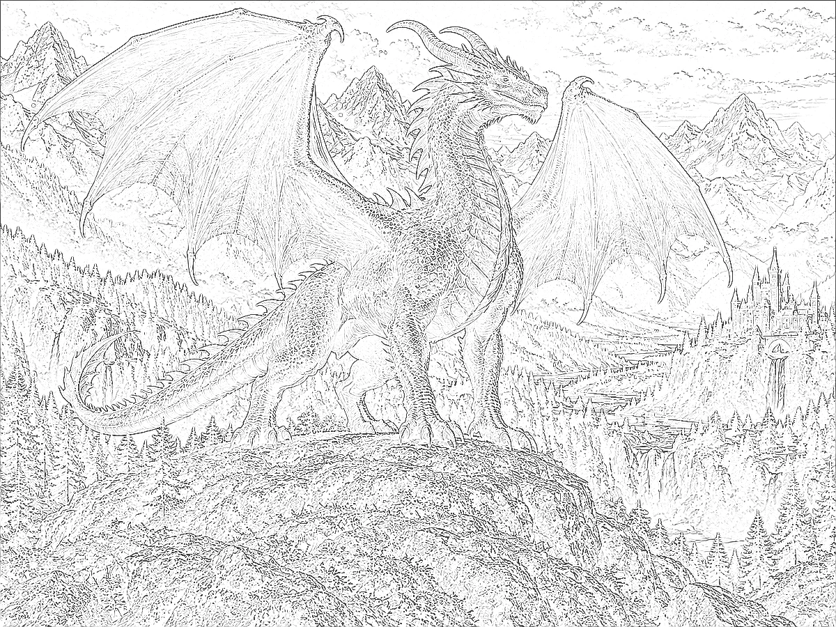 Drag to compare the dragon sketch and the finished AI dragon (before)