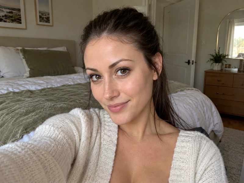 Drag to compare a high forehead with the same face and a slightly smaller forehead (after)