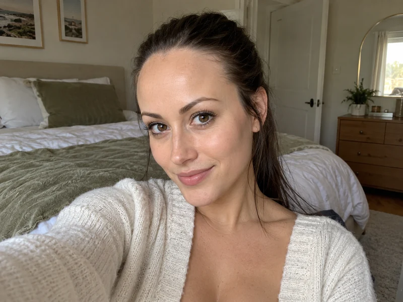 Drag to compare a high forehead with the same face and a slightly smaller forehead (before)